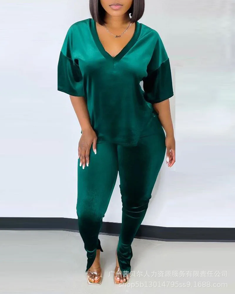 

2021 Women's Velvet Elastic High Waist Pants Suit