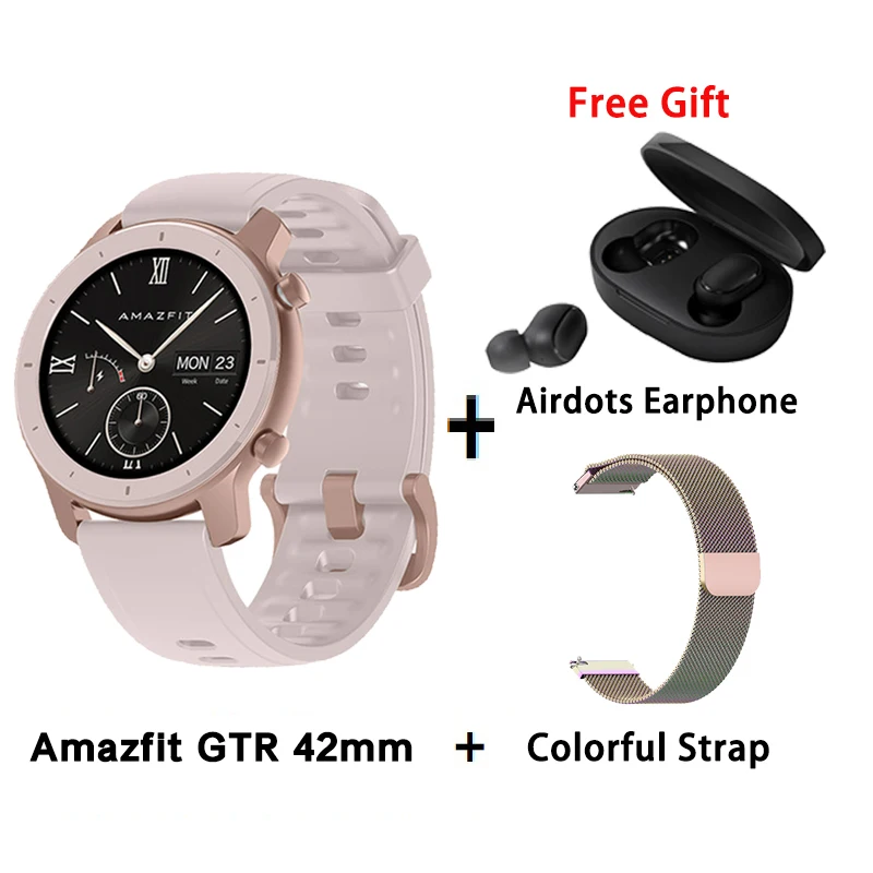 P add colorful strap Глобальная версия Amazfit GTR 42 мм Смарт-часы AMOLED дисплей 5ATM женские и мужские умные часы gps и ГЛОНАСС BT5.0 для Xiaomi Phone IOS - Цвет: P add colorful strap