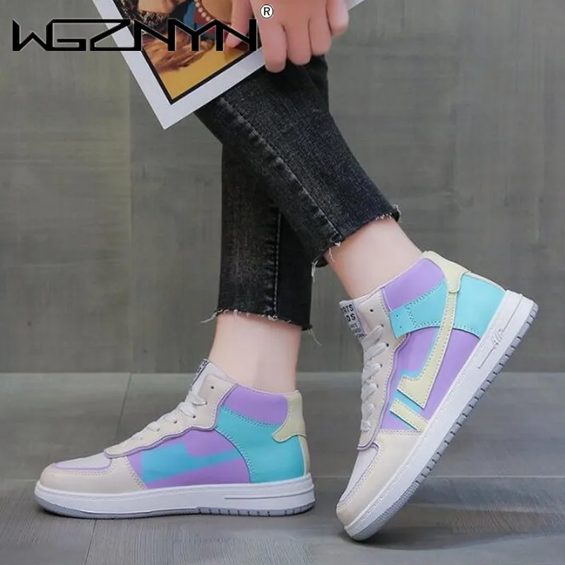 

2021 Women Shoes Ladies Casual Breathable Female Vulcanized Shoes Lace Up Woman Comfort High Top Walking Sneakers Tenis Feminino
