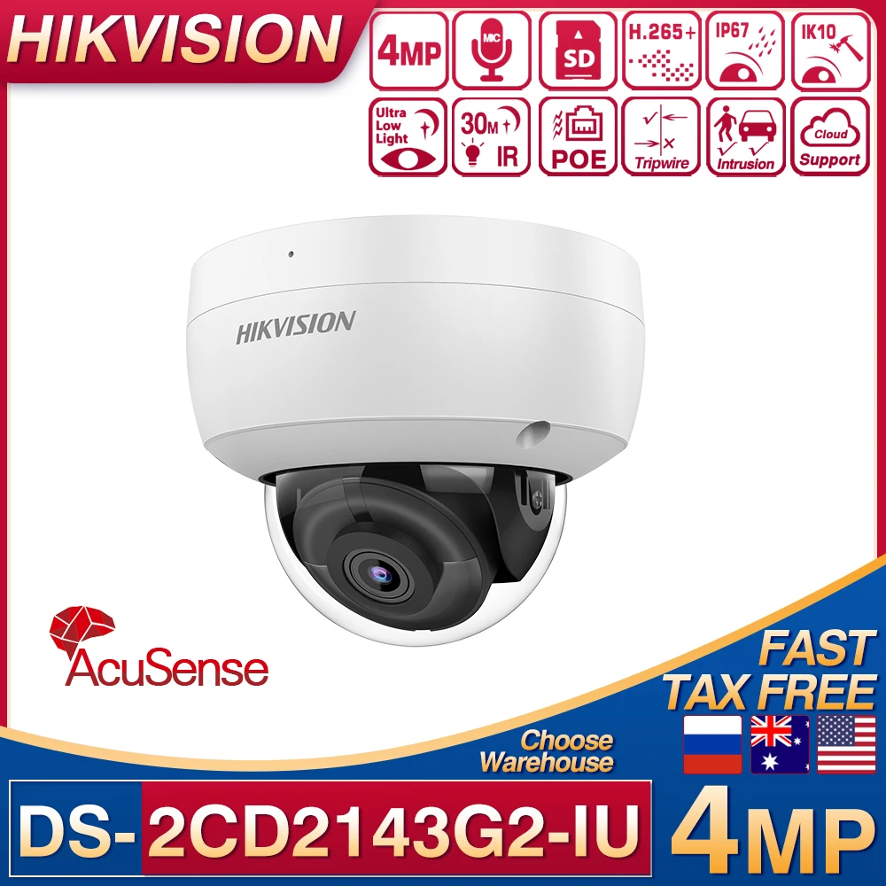 

Hikvision Acusense IP Camera DS-2CD2143G2-IU 4MP Built-In Mic SD Card H.265+ POE Camera 2K Classification For Human And Vehicle