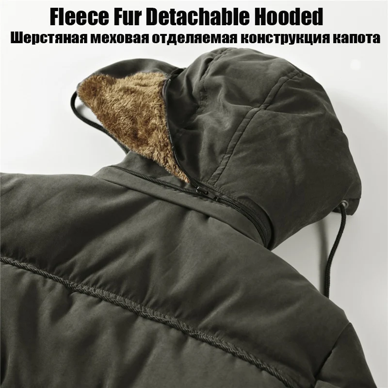 

Men's Multi-pocket Hooded Parka Men's Winter Plush Thick Coat With Fur Lining Large 8xl Outdoor Hunting Cold And Warm Jacket