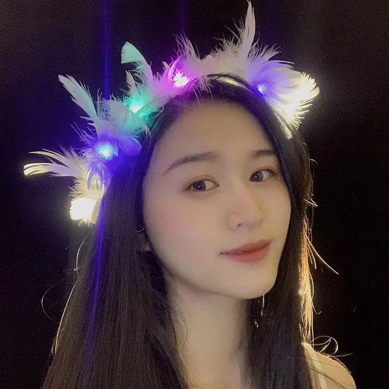 

Light Up Feather Headband LED Crown for Wedding Festival and Party Lightweight with 3 Adjustable Flashing Light BMF88