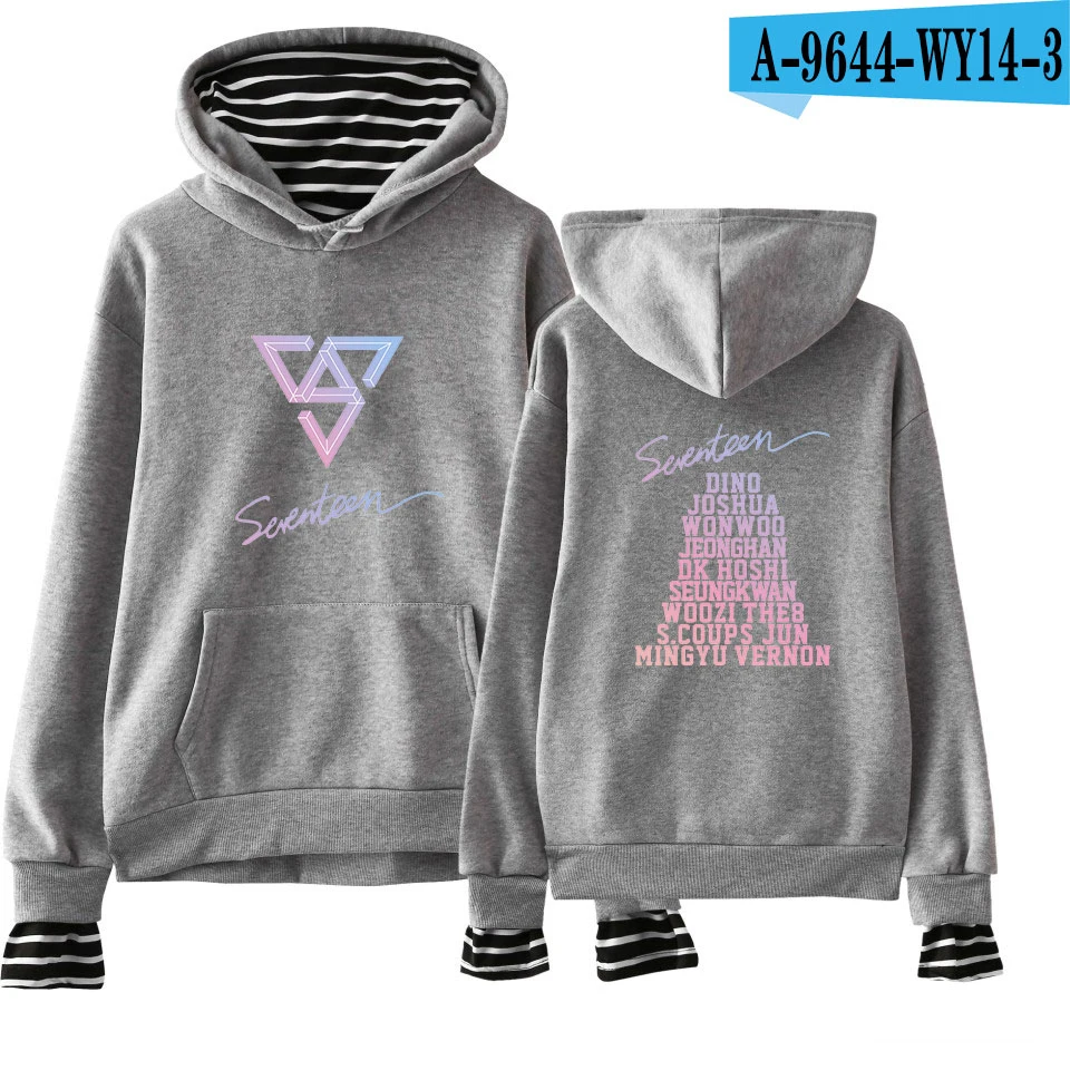 grey Новая мода Seventeen; Кей-Поп толстовки с капюшоном и свитшоты для пары с капюшоном женские обманка шт K поп одежда в стиле «хип-хоп» в уличном стиле - Цвет: grey