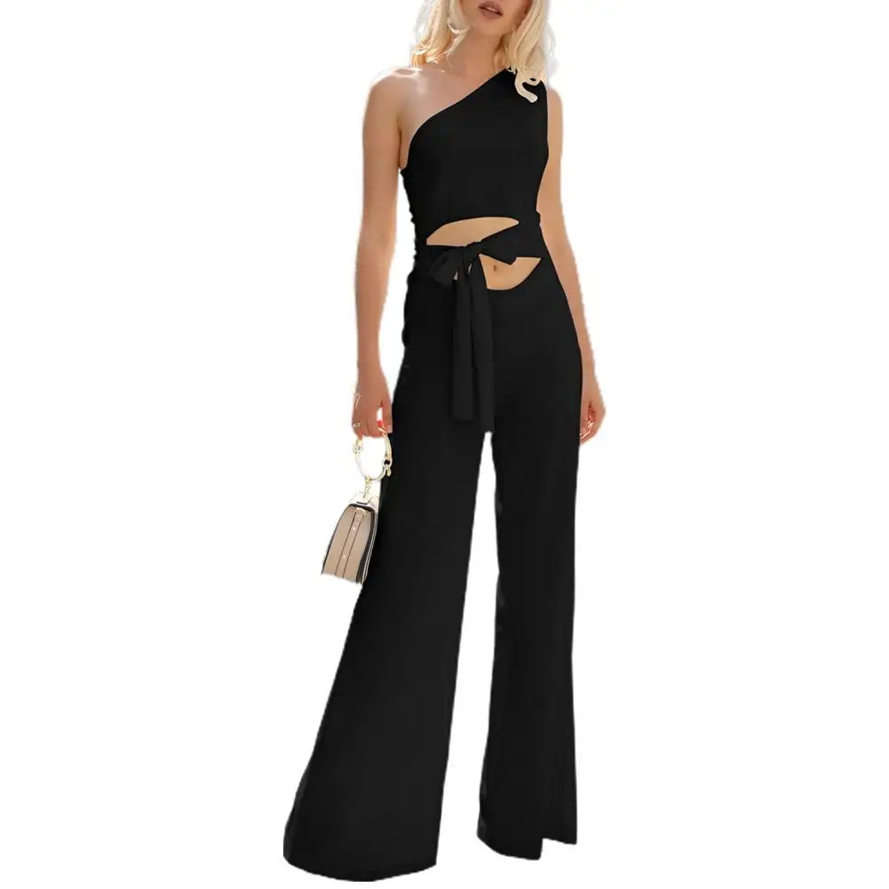 

Летний женский комбинезон на одно плечо все-матч с широкими штанинами комбинезоны без рукавов размера плюс комбинезоны для девочек элегант...