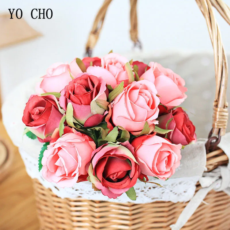 

YO CHO искусственные розы из шелка искусственные цветы, маленький розовый букет для свадьбы, дома, дня рождения, белые Искусственные цветы