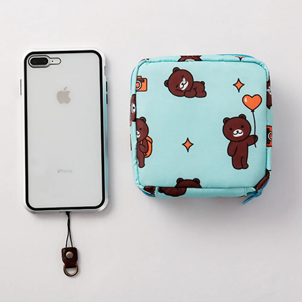 

Hot Sale Cartoon Print Coin Pures Sanitary Napkin Makeup Case Travel Zipper Box Card Holder Wallet Cosmetic Earphone Storage Box