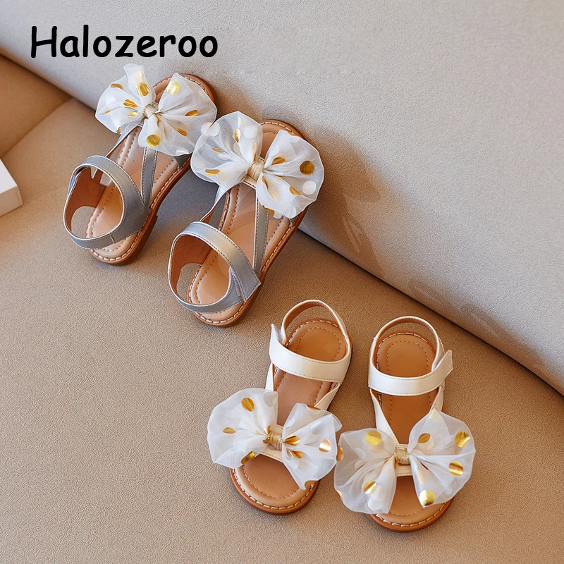 

Детские пляжные сандалии с бантом, Мягкие сетчатые босоножки для маленьких принцесс, туфли на плоской подошве, цвет серебристый, Брендовая ...