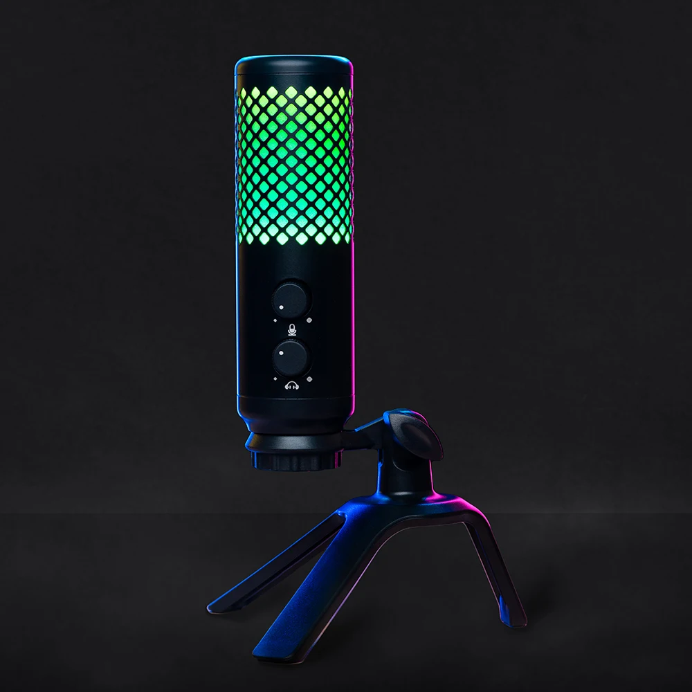 usb condenser gaming microphone with rgb light headphone jack shock mount led mic for pc ps4 laptop recording streaming youtube free global shipping