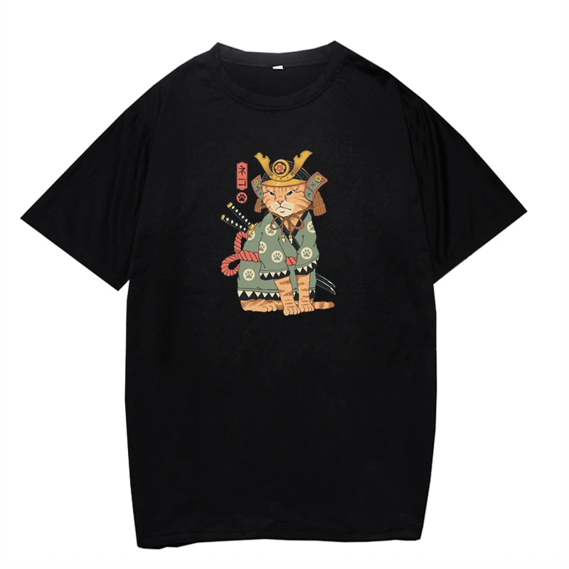 

Футболка с принтом крутой кошки из мультфильма, свободная и модная футболка с коротким рукавом и круглым вырезом, модная мужская и женская ф...