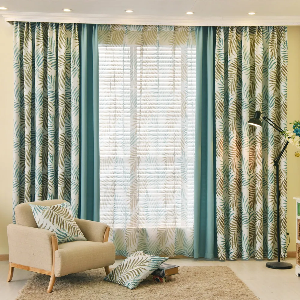 Зеленые и синие шторы для спальни с принтом листьев затемняющие Кухонные панели
