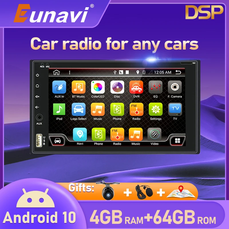 

Eunavi 2 Din Универсальный Android 10 автомобильное радио 7 дюймов головное устройство Мультимедиа Видео плеер стерео аудио GPS навигация DSP в тире