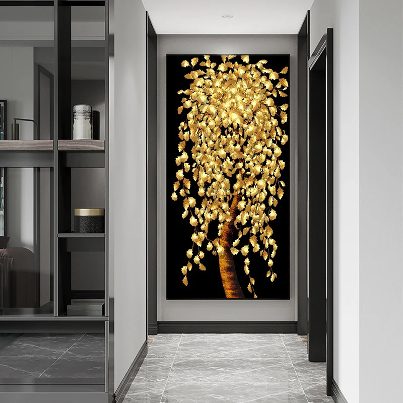 Современное большое дерево с золотыми листьями роскошное художественное