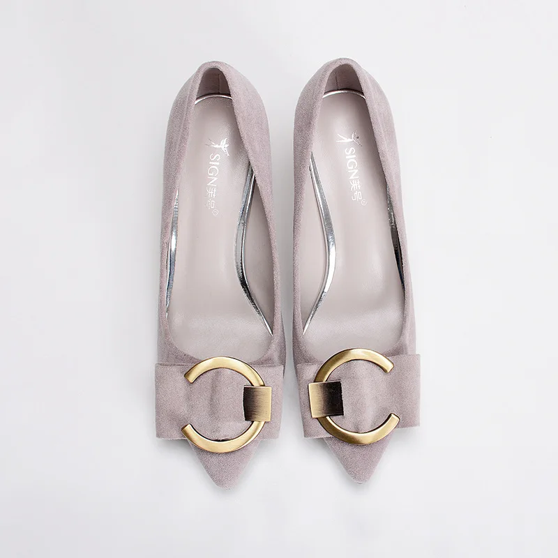 

Women Pumps High Heel Thick With Pointed Shallow Mouth Suede Spring Shoes Party Deduction Womens Shoes