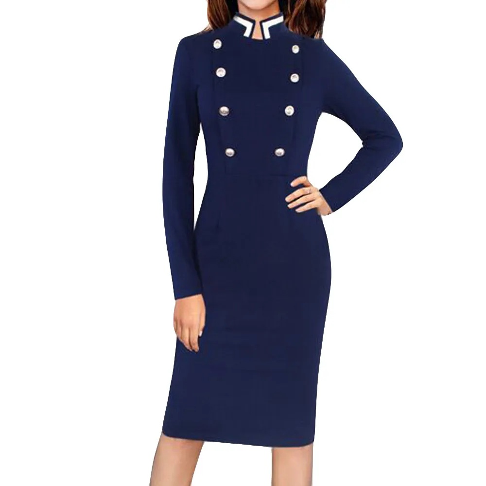 Женское офисное платье на пуговицах Осеннее однотонное облегающее с отложным
