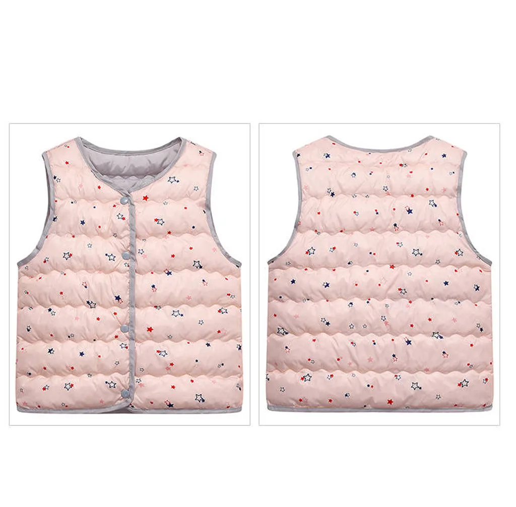 Toddler Kids Baby Girls Boys Sleeveless Print Cartoon Warm Waistcoat Cute Jacket Colorful Autumn Fashion Tops For 2-7T Kids