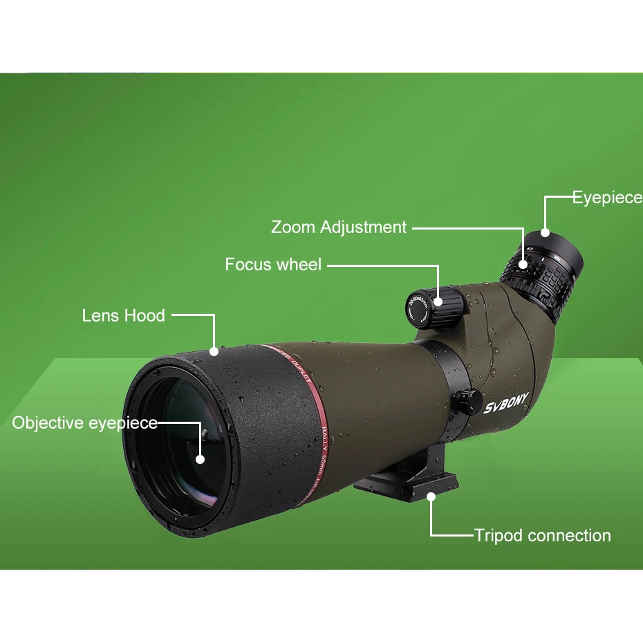 SVBONY SV13 20-60X80mm Spotting Scope Telescope for Hunting Zoom Range IPX7 Waterproof with Phone Adapter Bird Watching | Спорт и