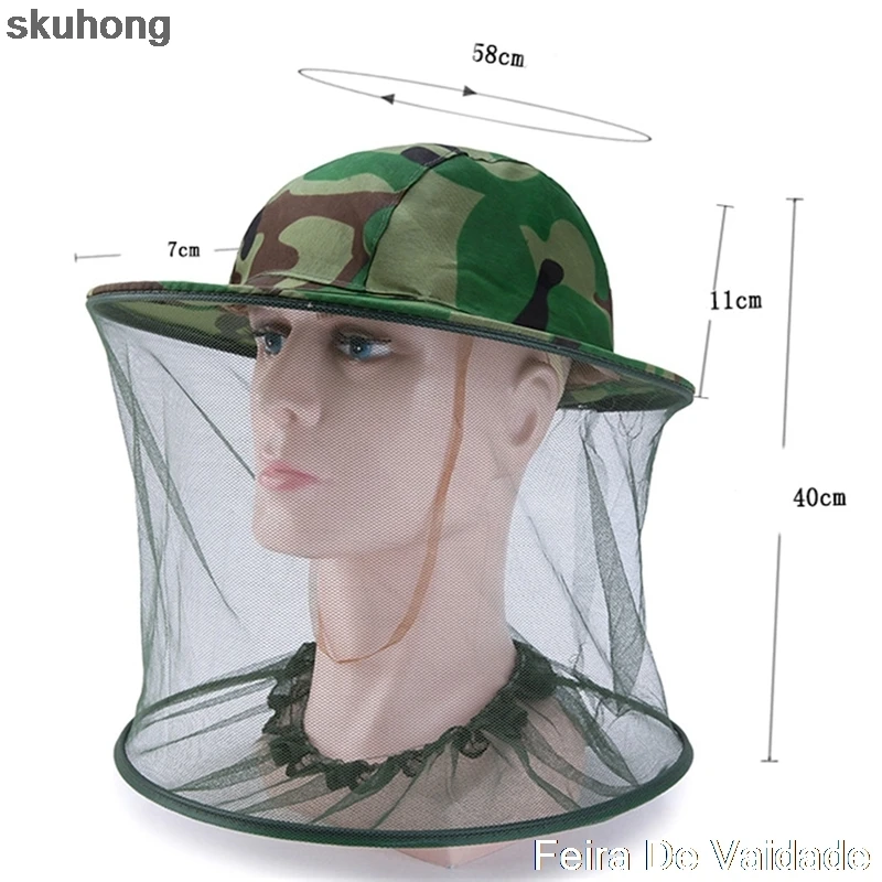 

Camouflage Men Fishing Cap Wide Brim Visor Sunshade Hunting Bee Keeping Mesh Hat Insects Mosquito Prevention Neck Head Cover