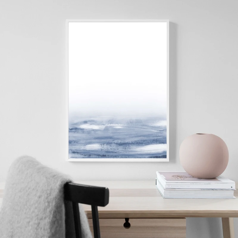 Синяя настенная живопись на холсте плакаты принты абстрактная Гора лес