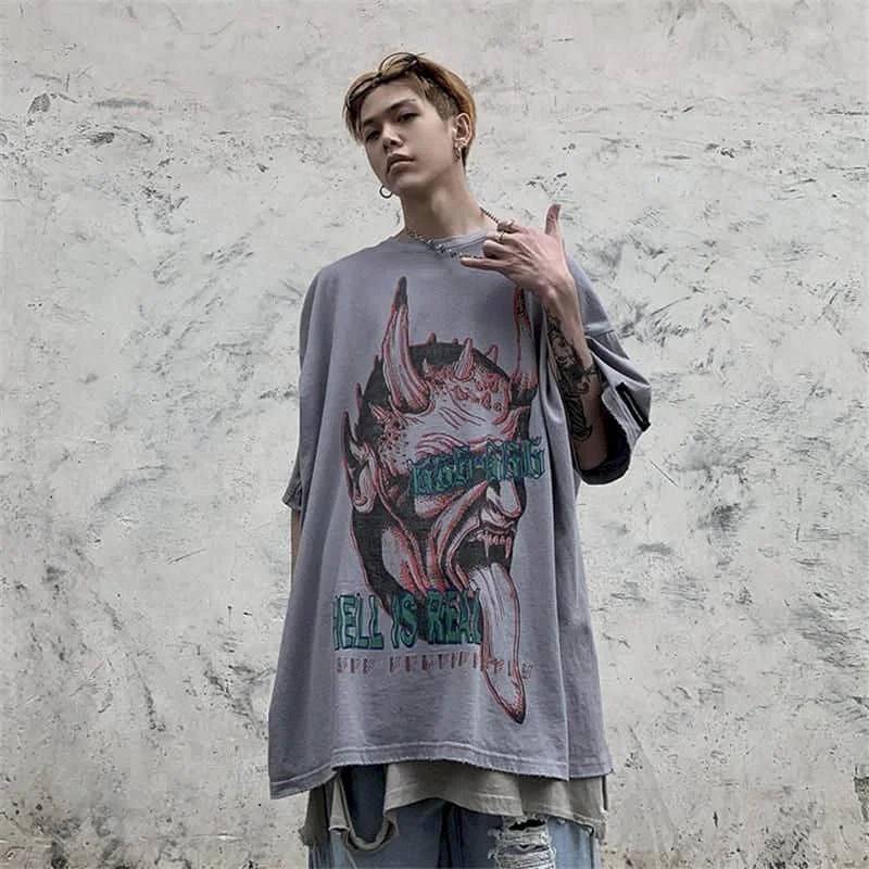 

Футболка мужская с коротким рукавом, свободная ретро-футболка с принтом крови, в стиле хипстер, с рукавом до локтя, в стиле хип-хоп, большие р...