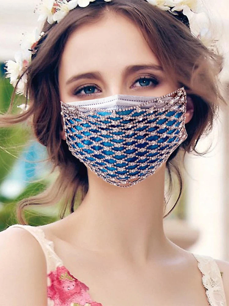 Стразы маска для лица модная Бриллиантовая сетчатые украшения Модные женские