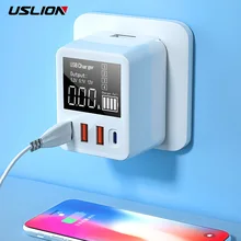 USLION 30W 4Port Quick Charge 3.0 USB Charger LED Display Universal Mobile Phone Adapter Type C Fast Charging For iPhone Xiaomi