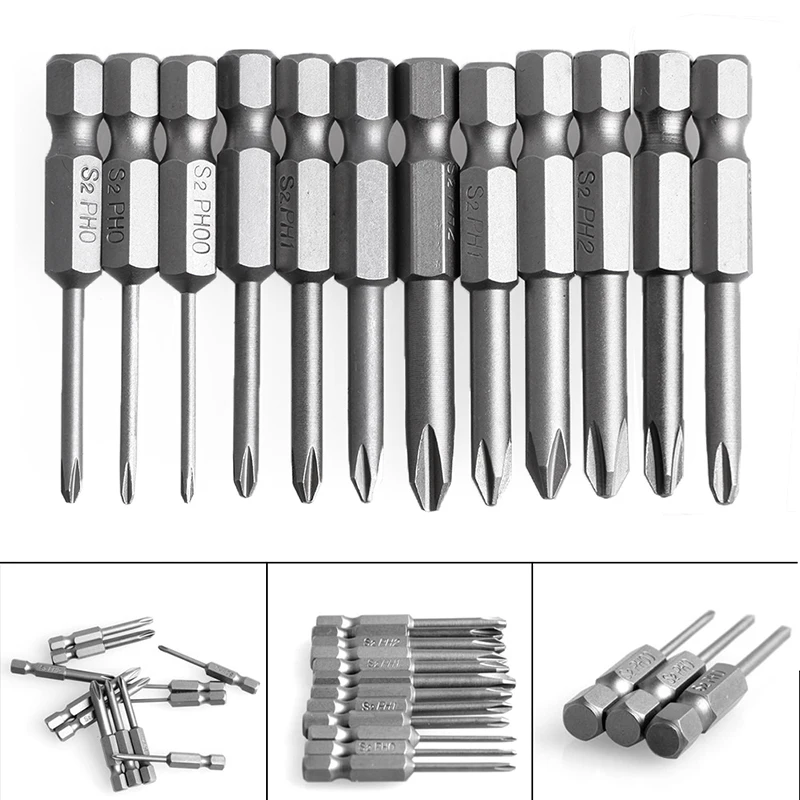 

12Pcs/Set 50mm 1/4 Inch Hex Shank Magnetic Phillips Cross Screwdriver Bits HX6C