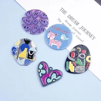 6pcs acetat sheet heart smiley fox oil painting jewelry accessories hand made earrings connectors diy pendant components charms