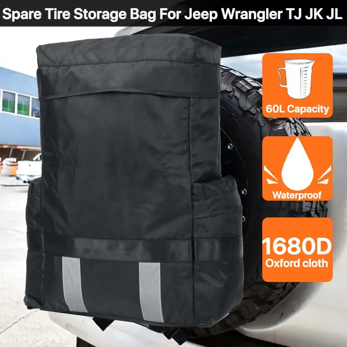 

1680D сумка для хранения запасных шин, мусорный мешок, спасательное снаряжение для кемпинга, вместительный багажник для путешествий, грузовик...