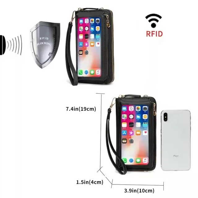 

Trendy Female Phone Touch Screen Pouch Waterproof Leather Long Wallet ID Credit Card Holder Red Smart Anti-theft Candy Color Bag