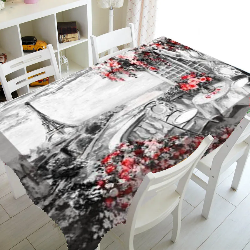 

Abstract Oil Painting Summer Paris Tower Party Home Decor France London Landscape Flower Rose Table Cloth Cover Tablecloth Decor