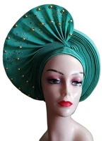 exquisite african sego gele headtie nigerian ghana headwear with stone beads finished auto turban wide trim headwear for women