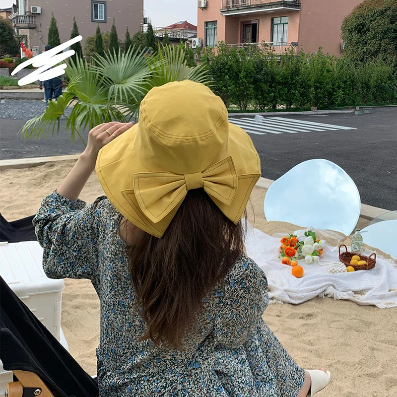 

Back-split bow casual sun-protected fisherman hat with large brim and wide brim to cover washbasin hat hats for women