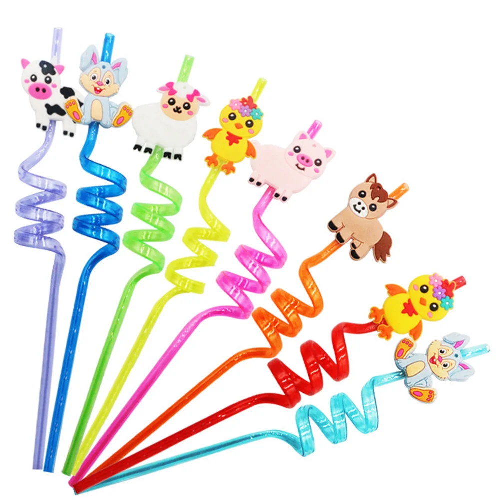 

8 Reusable Farm Animal Plastic Straws Chicken Sheep Horse Cow Pig for Farm Birthday Party Supplies Gift Favors