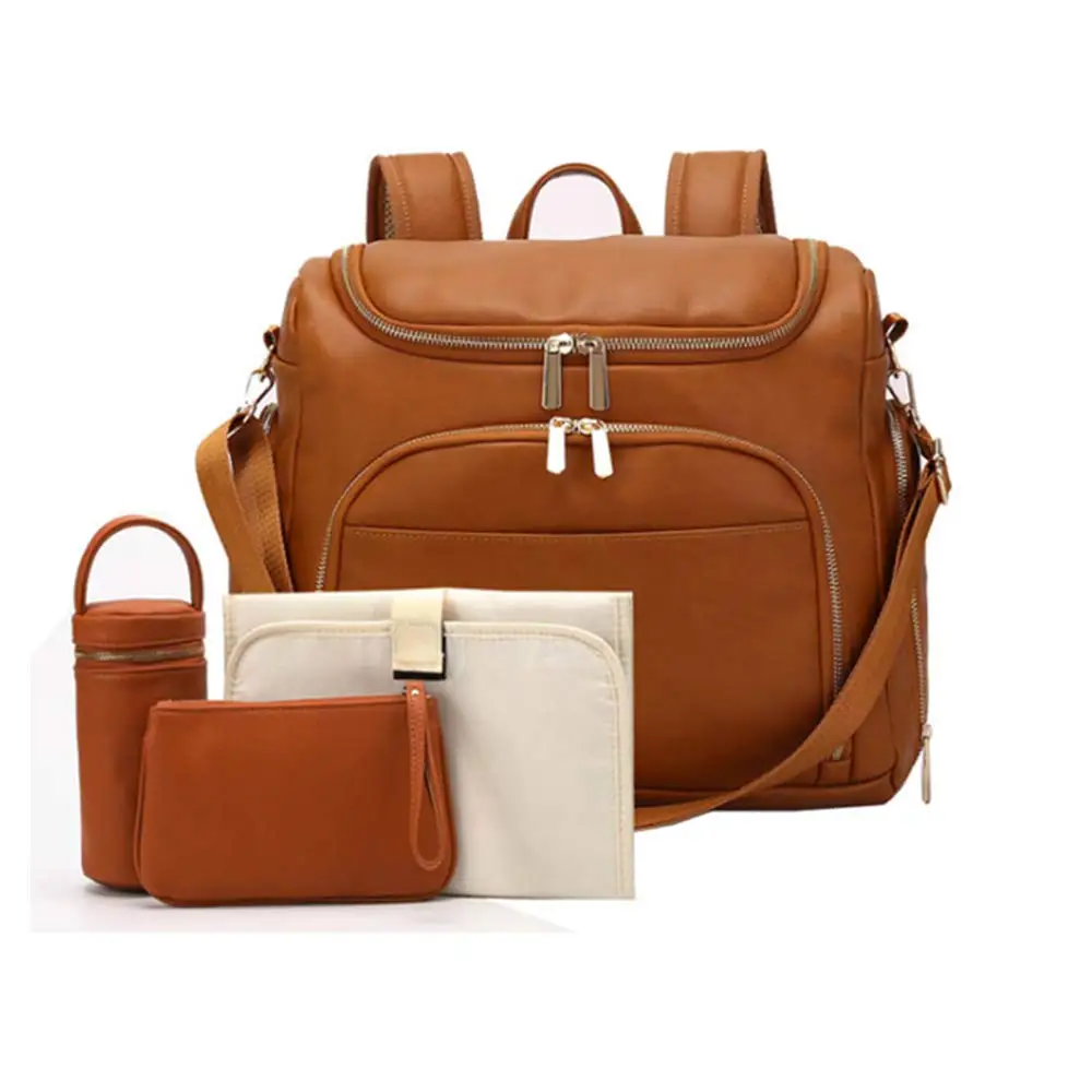 Bolsa de pa&ntilde;ales 7 en 1 para beb&eacute;, bolso de maternidad de cuero PU s&oacute;lido, mochila de viaje de gran capacidad, bolsas de cochecito con cambiador-0