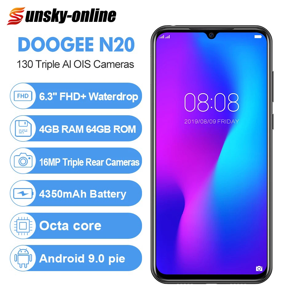 DOOGEE N20 смартфон с 5 дюймовым дисплеем восьмиядерным процессором MTK6763V ОЗУ 4 Гб ПЗУ 64