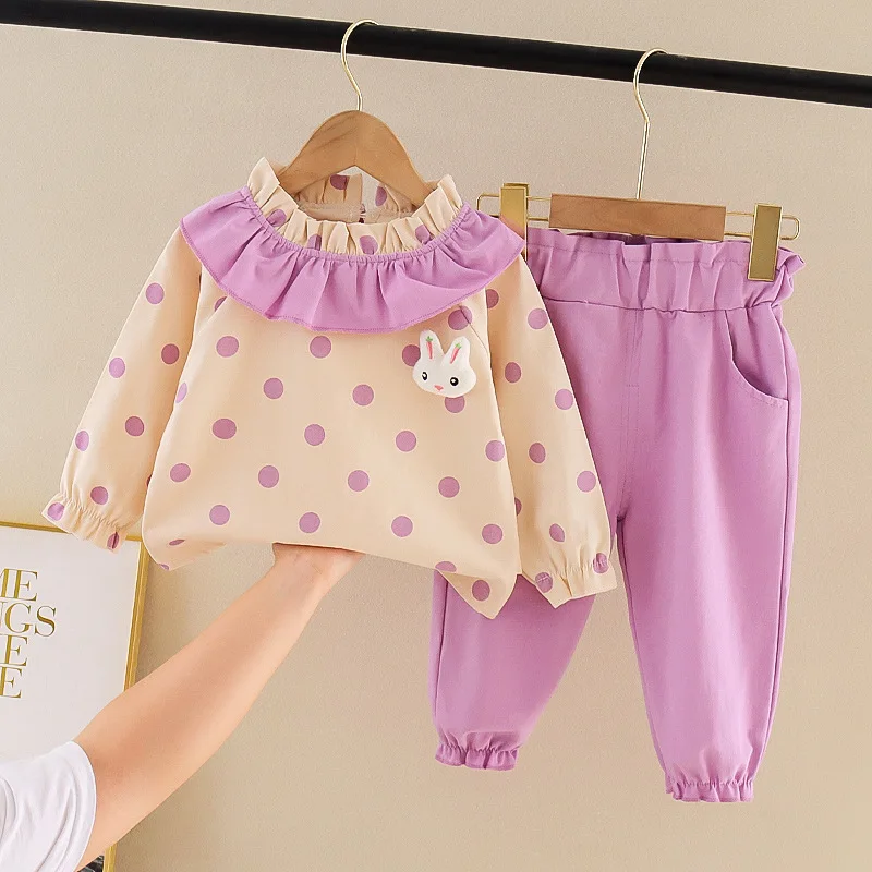 

Spring Baby Girls Clothing Sets Cute Rabbit Dot Shirt Pants 2Pcs Infant Casual Suits for Toddler Infant Outfit Kids Costume
