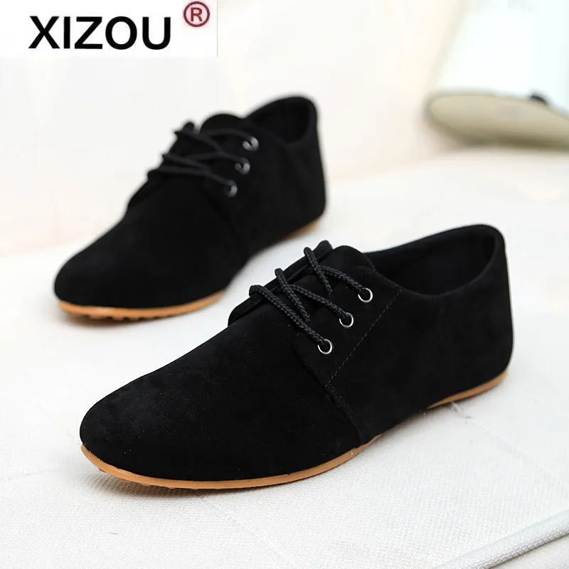 

XIZOU NEW High Quality Brand Men Casual Shoes England Style Suede Flat Casual Shoes for Male Pointed Toe Driving Shoes