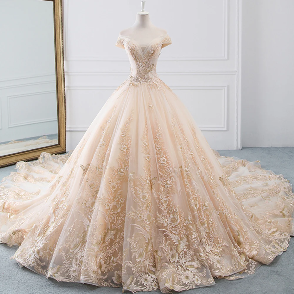 

New Brautkleid Luxury A-line Wedding Dresses Plus Size Sparkly Beading Pearls Bruidsjurken Bridal Gown Tulle Vintage Gelinlik