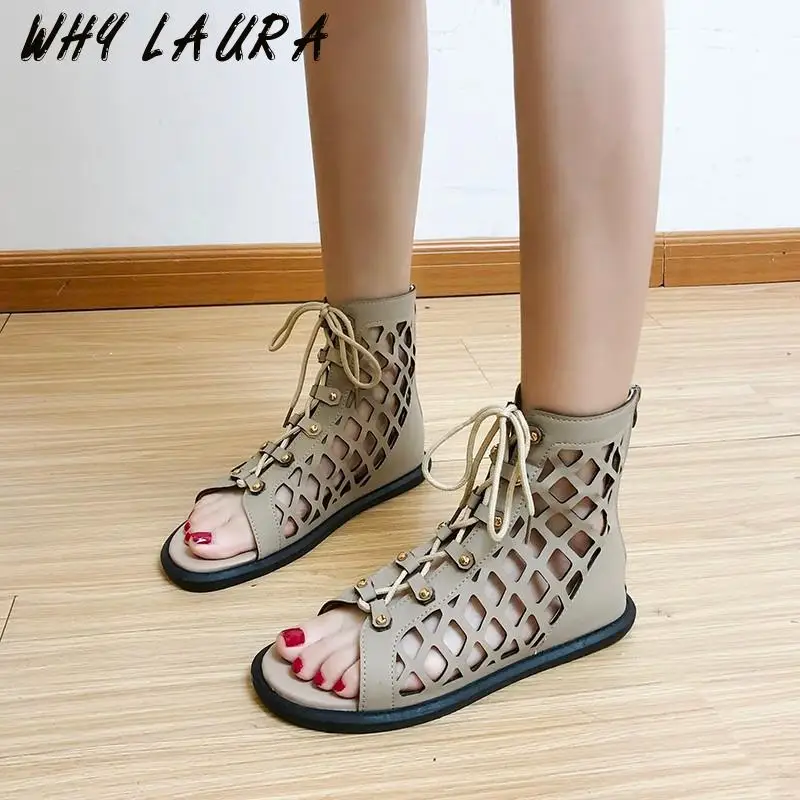 

Women Sexy Sandals Fashion Hollow Out Breathable Cool Boots 2021 hot style Flat Lacing Cross Lacing Lacing Shoes Ins Tidy Fish M