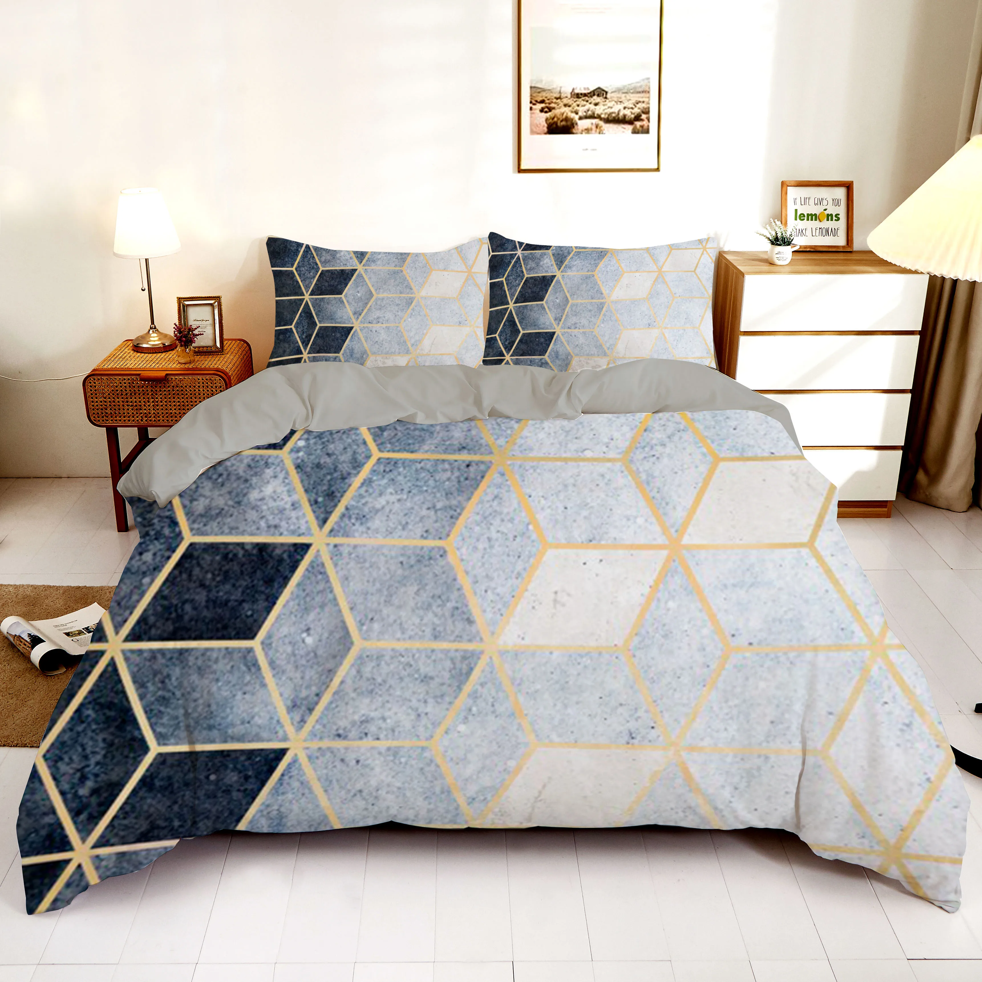 

3D Irregular Honeycomb Shape Bedding Set Marble Duvet Cover Queen 240x220 2/3Pcs King Twin Size Quilt Set For Home Textiles