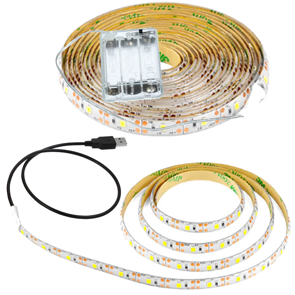 DC 5V USB светодиодный светильник 2835 SMD гибкая светодиодная лента 60Leds на батарейках ТВ ПОДСВЕТКА светильник потолочный светильник для шкафа ночник