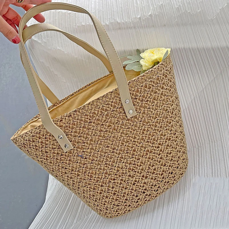 

Casual Straw Woven Women Shoulder Bags Large Capacity Wicker Tote Bags for Women Summer Beach Rattan Shopper Bag Women's Bag New