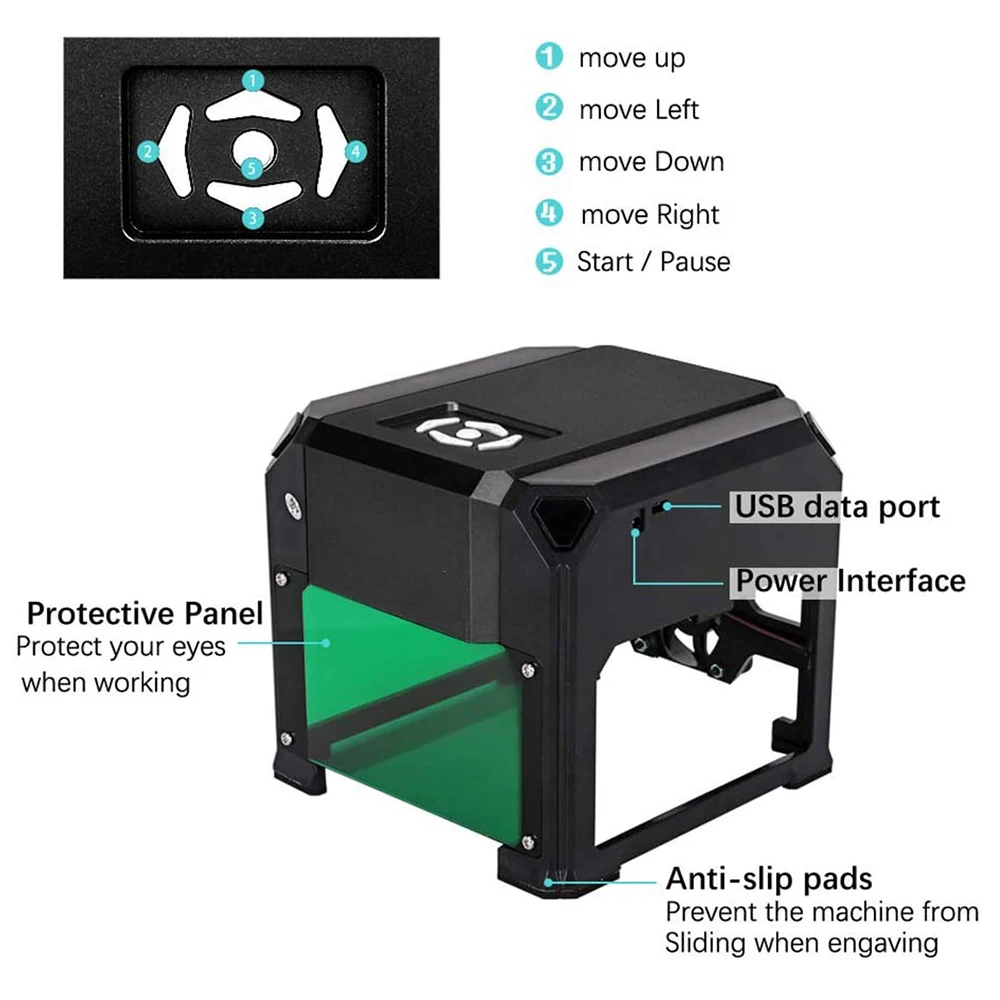 3000mw laser engraving machine mini desktop printer working area 80mmx80mm33 in for diy logo cnc engraver marking wood router free global shipping