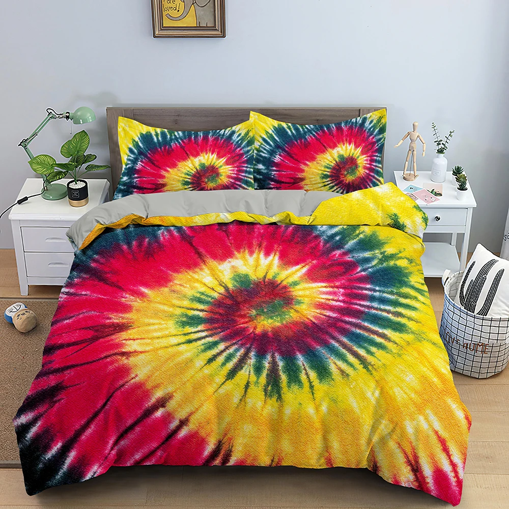 

Tie Dye Duvet Cover Colorful Rainbow Pattern Comforter Cover Set Hippie Spiral Trippy Style Bedding Set Abstract Art Bedroom