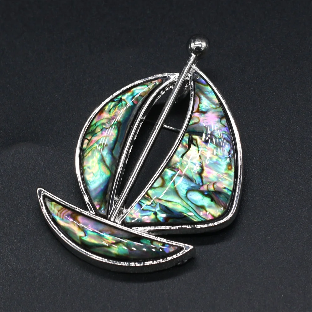 

Natural Shell Brooch Pendant Sailboat Type For DIY Brooch Dazzling Glitter Jewelry 40x56mm