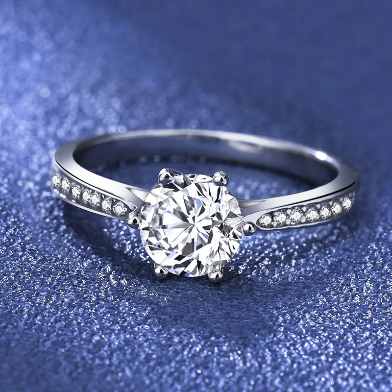 

1,0 карат муассанит Алмаз модное кольцо из белого золота с боковой алмазы 925 пробы Серебряная корона дизайн обручальные кольца