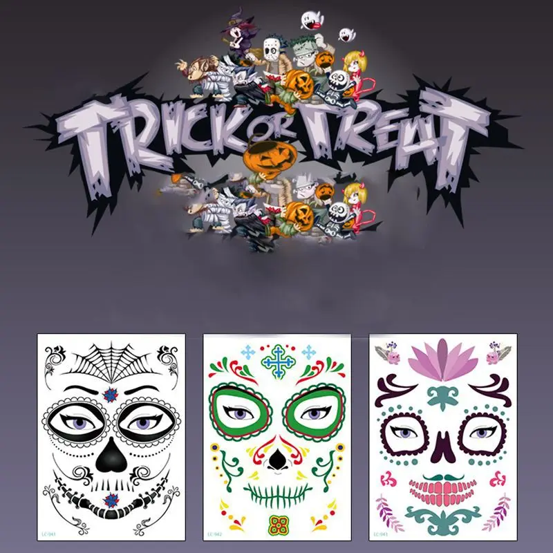 Наклейка на лицо специальный водостойкий макияж татуировка День мертвых черепов