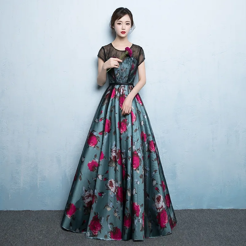 

New Elegant Woman Evening Gown Plus size slim printed long evening dress Suitable for Formal Parties