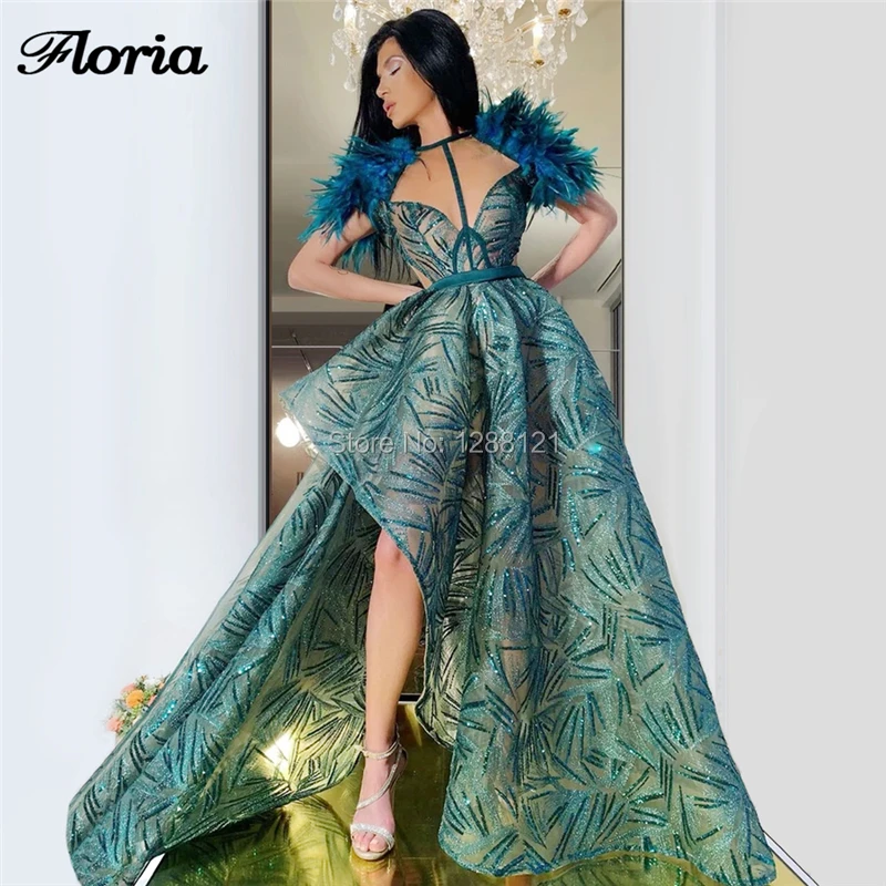 Специальные тканевые Блестящие Зеленые вечерние платья для арабского Дубая