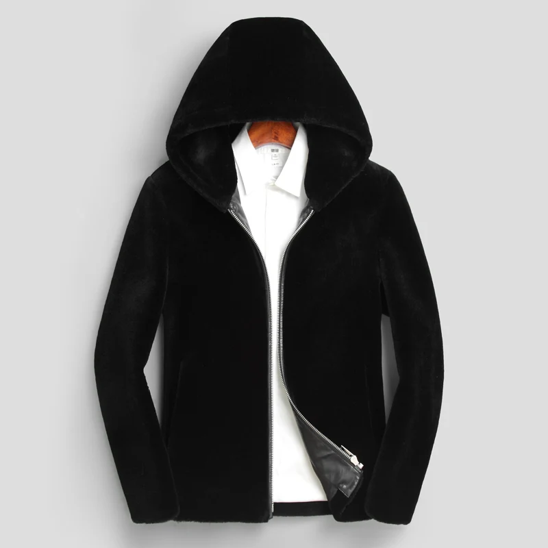 

Мужская куртка из натуральной кожи, черная короткая куртка с капюшоном и длинным рукавом, из натуральной кожи, зима 2021